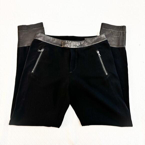 Rag & Bone Lamb Leather Accent Cropped Black Trouser Pants Size 2 - Picture 5 of 10